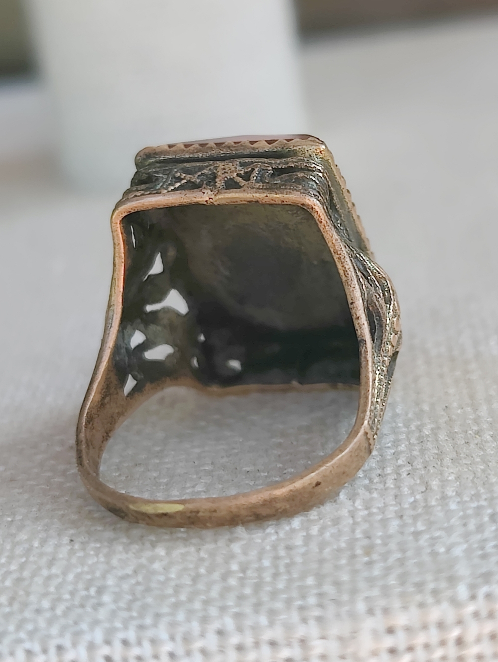 Antique Victorian Gold Filled Red Ruby Glass Stone Ring - Picture 5 of 8